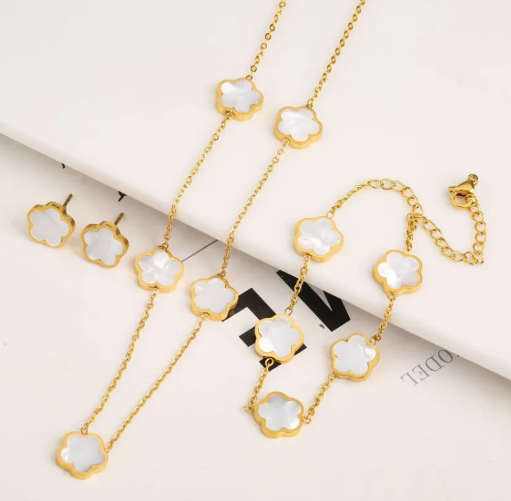 Leaf Motif Steel Jewelry Trio