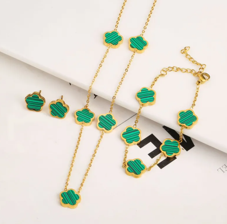 Leaf Motif Steel Jewelry Trio