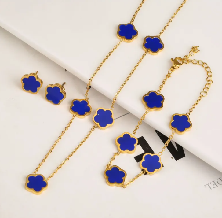 Leaf Motif Steel Jewelry Trio