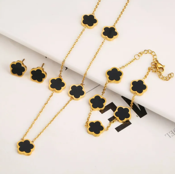 Leaf Motif Steel Jewelry Trio