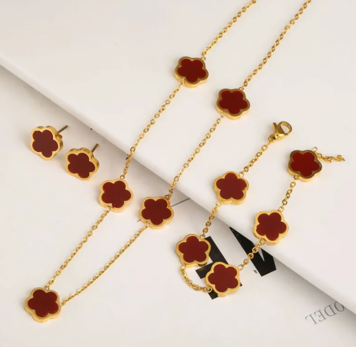 Leaf Motif Steel Jewelry Trio