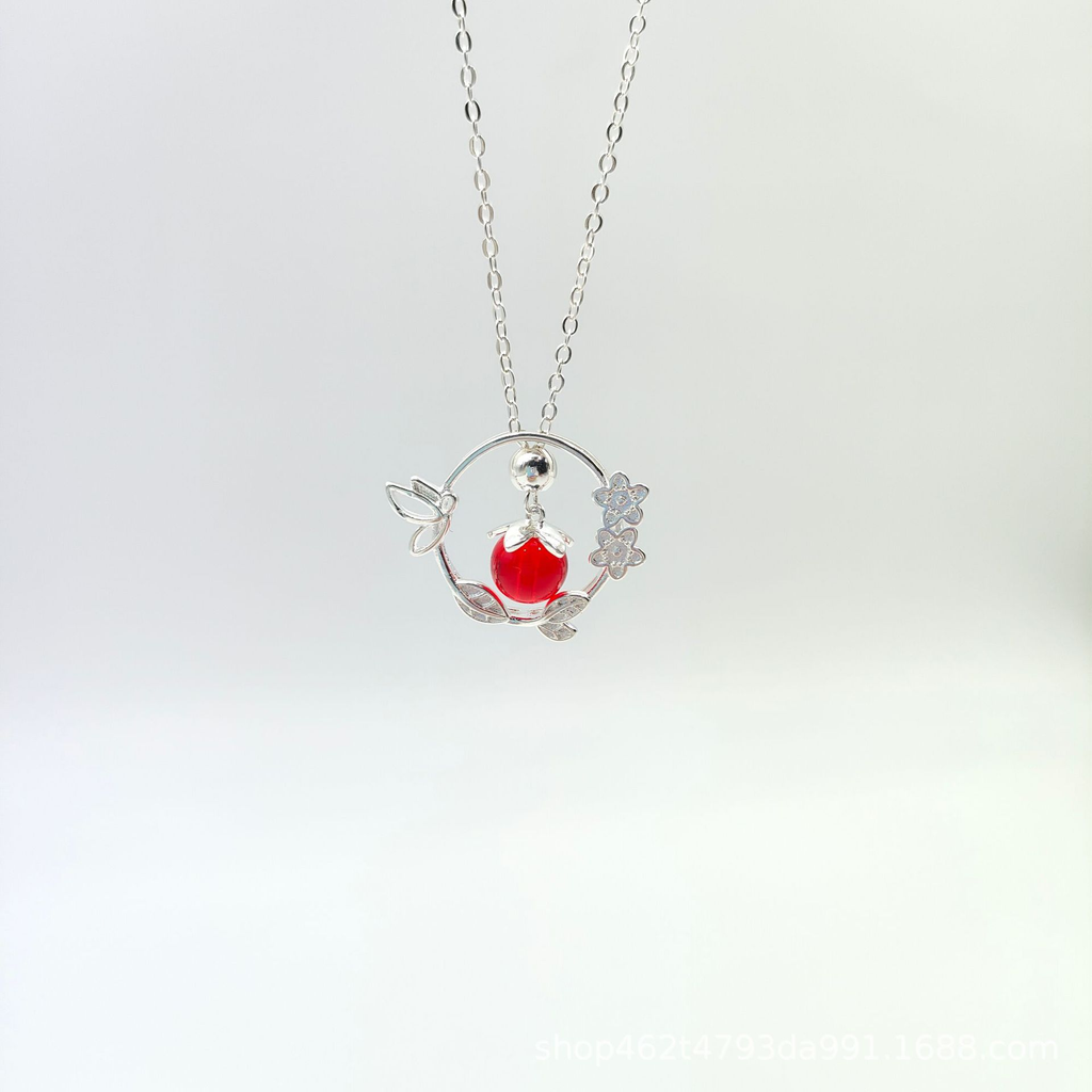 Coral Bead Geometric Necklace
